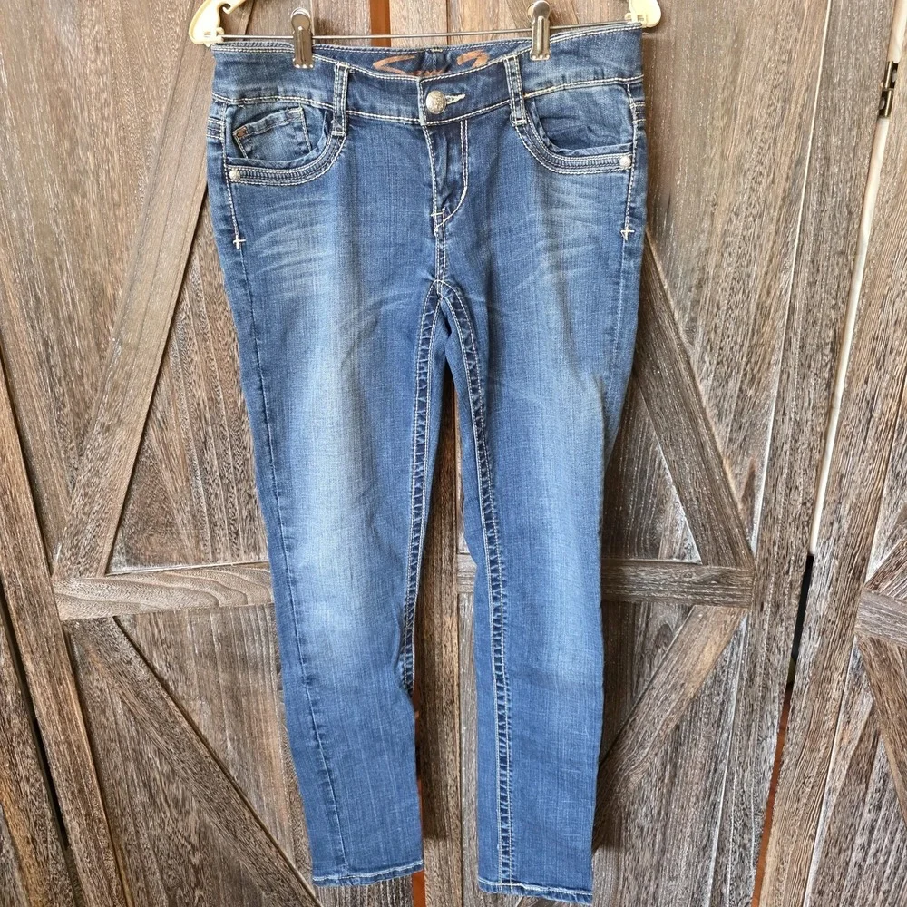 Seven7 Jeans Womens Size 28 Medium Wash Denim Low Rise Rhinestone Stretch Skinny